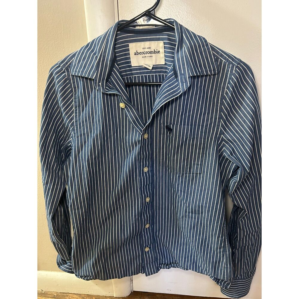 Vintage Abercrombie & Fitch Muscle Fit Striped Shirt Mens XL Y2K Blue White